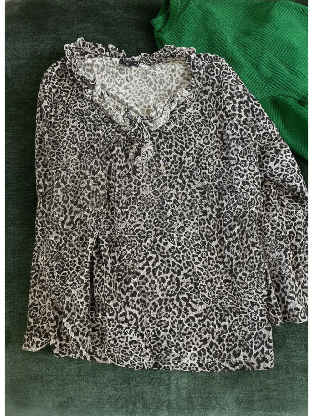 Croft & Barrow Women's Long Sleeve Leopard Print Blouse with Ruffle Collar